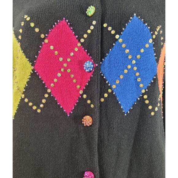 Jack B Quick Black Pink Blue Yellow Button Up Cardigan Sweater 1XL Lightweight - Picture 5 of 5